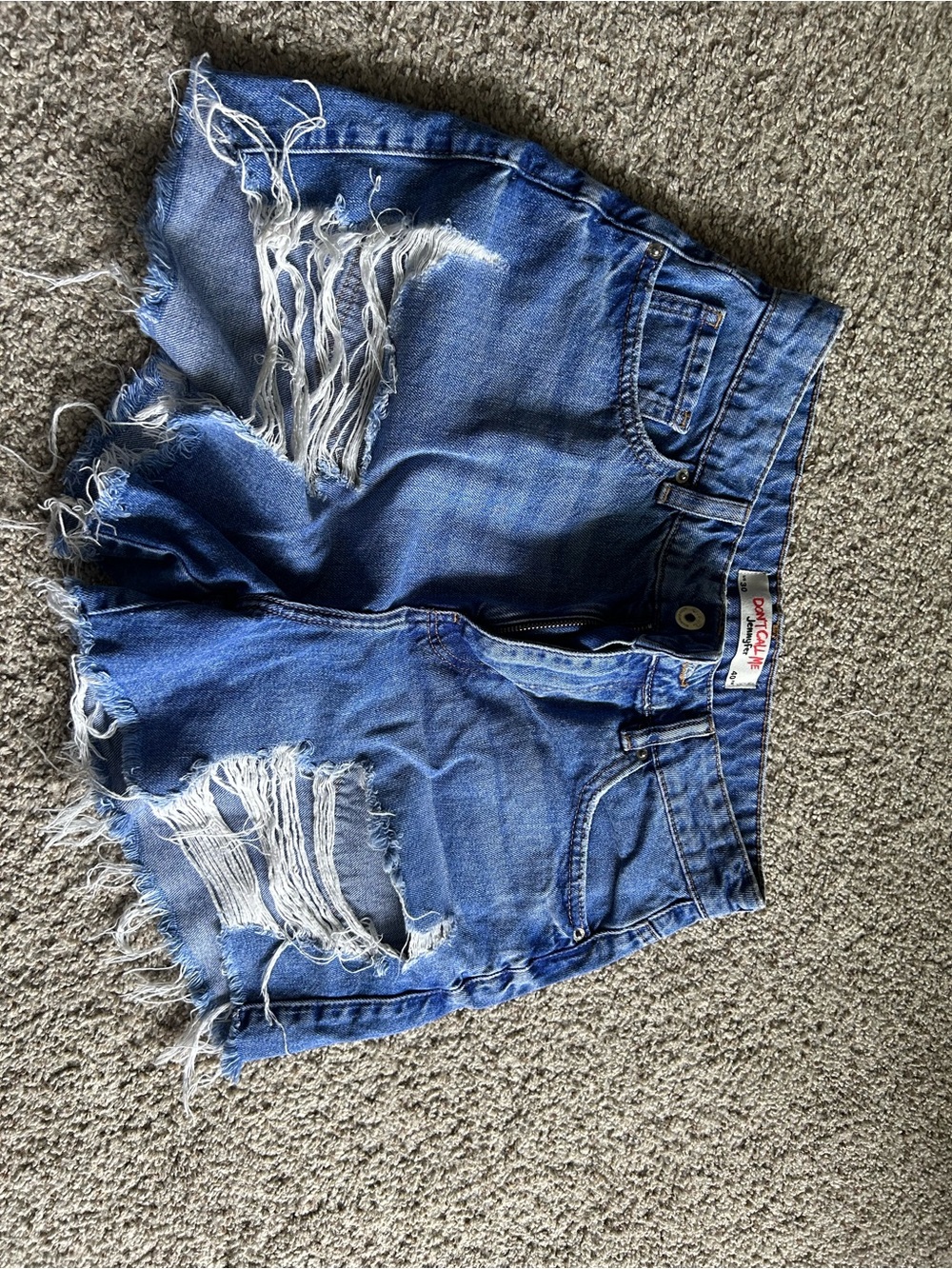 Distressed High-Rise Jean Shorts - Blue